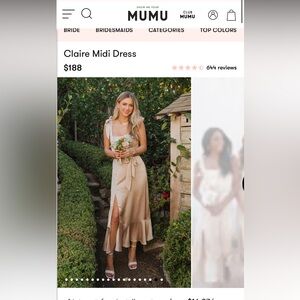 Claire Midi Dress Champagne Luxe Satin - Show Me Your Mumu Dress Size M